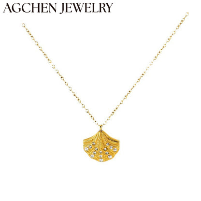 AG Stainless Steel Shell-Shaped Pendant with Zirconia Necklace