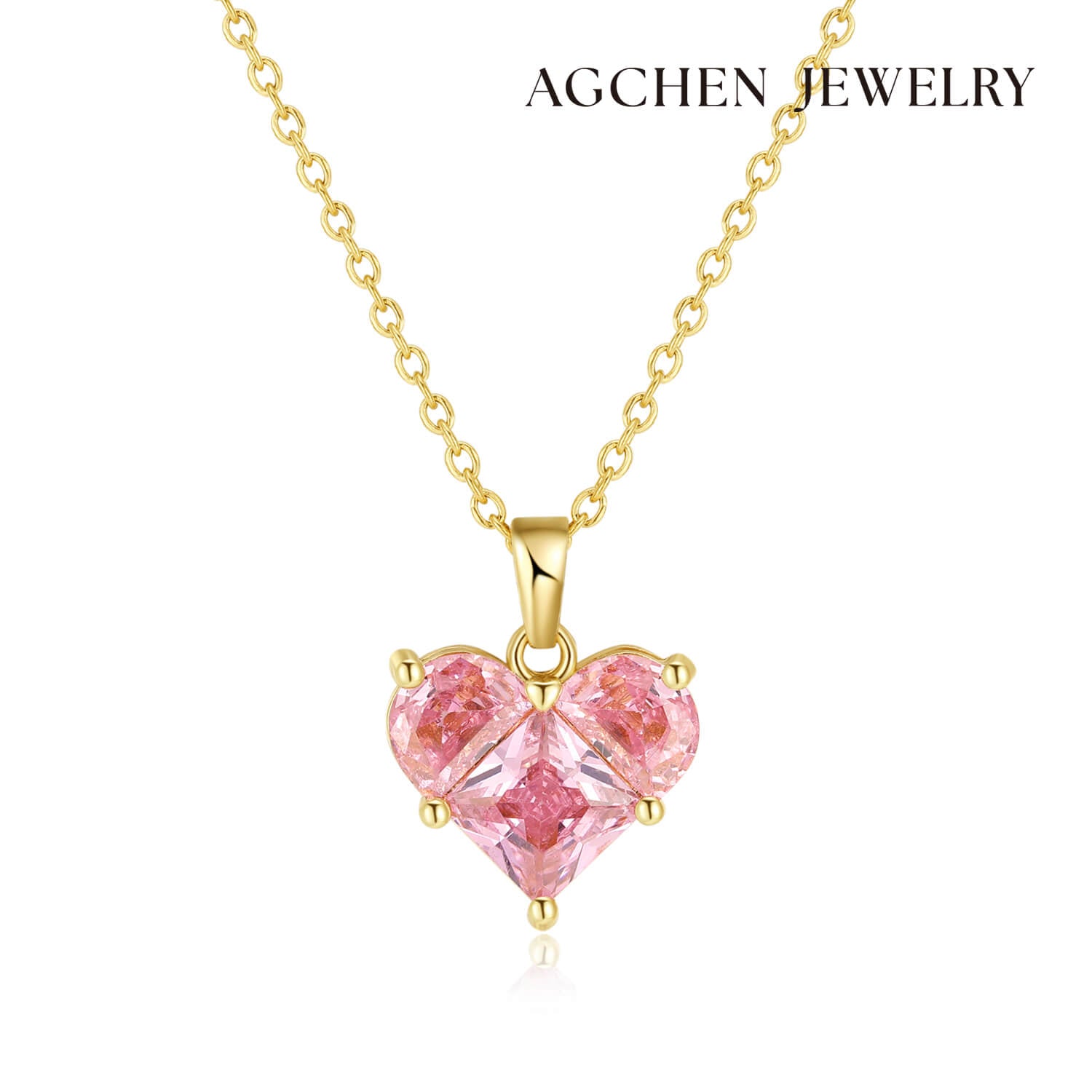 AG Stunning Pink Zirconia Heart Pendant Necklace - AGCHEN JEWELRY,necklace