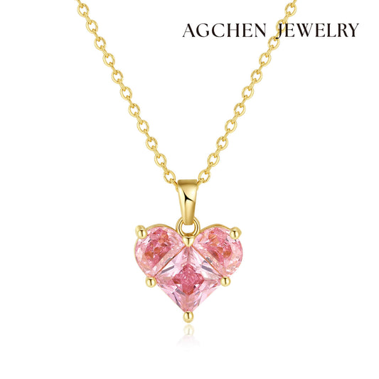 AG Stunning Pink Zirconia Heart Pendant Necklace - AGCHEN JEWELRY,necklace