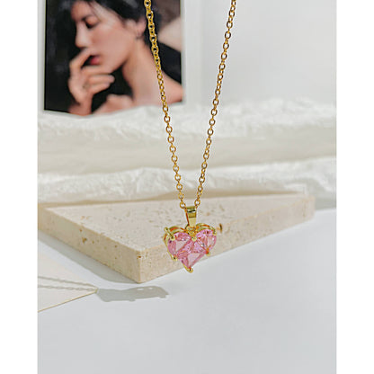 AG Stunning Pink Zirconia Heart Pendant Necklace - AGCHEN JEWELRY,necklace