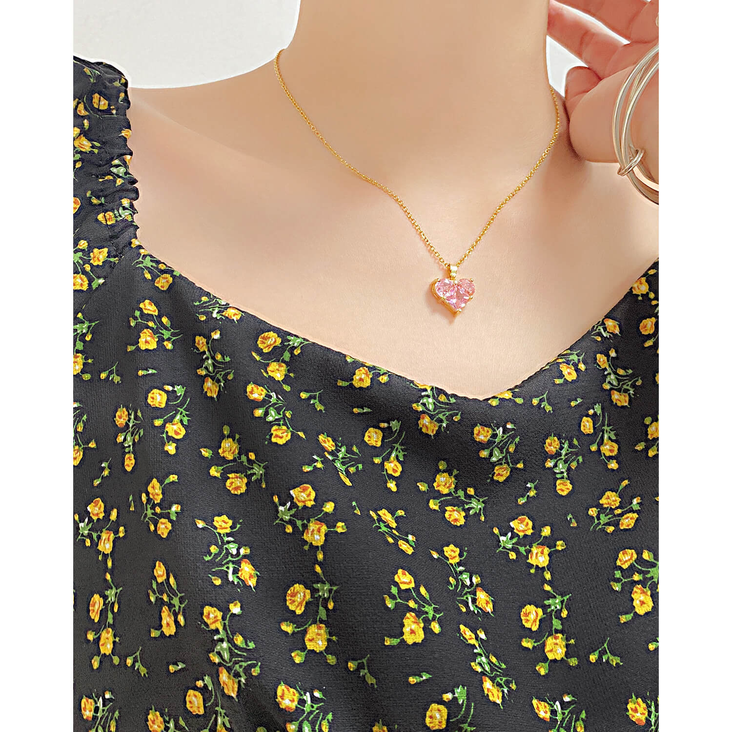AG Stunning Pink Zirconia Heart Pendant Necklace - AGCHEN JEWELRY,necklace