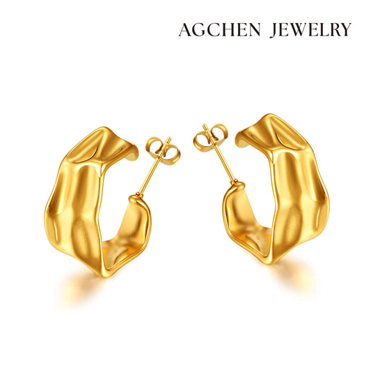 AG Unique Gold Geometric Shaped Stainless Steel Earrings - AGCHEN JEWELRY,earrings