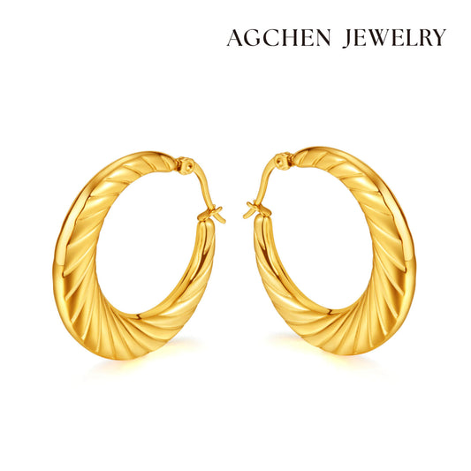 AG Glamorous and Timeless Beauty Gold Circle Stainless Steel Earrings - AGCHEN JEWELRY,earrings