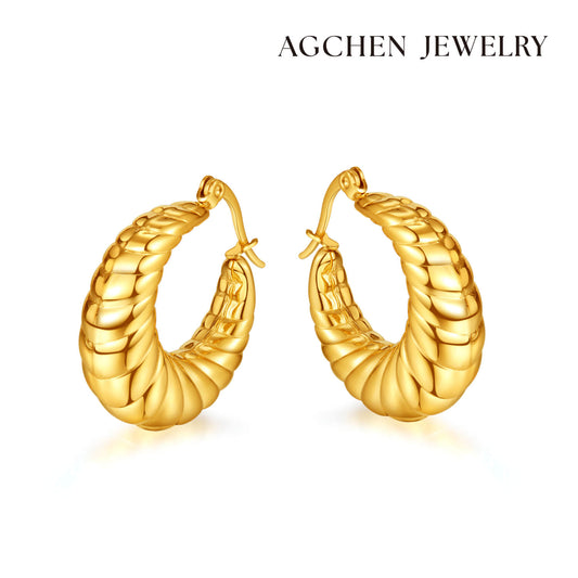 AG Gold Ocean Wave Stainless Steel Earrings - AGCHEN JEWELRY,earrings