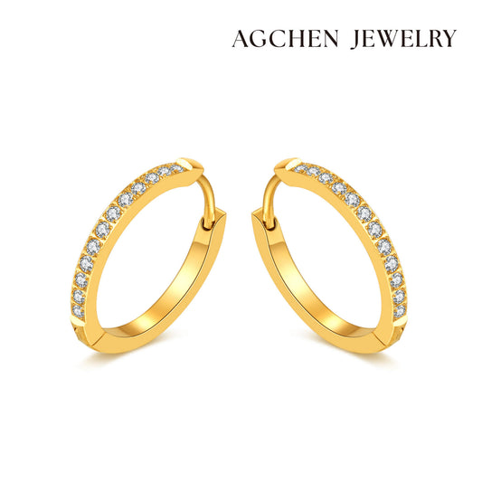 AG Circle Of Beauty Life Cubic Zirconia Stainless Steel Earrings - AGCHEN JEWELRY,earrings