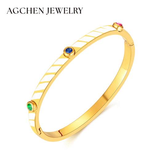 AG Fancy Gold Bangle Bracelet With 3 Colors Cubic Zirconia - AGCHEN JEWELRY,hot sale