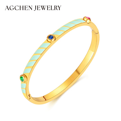 AG Fancy Gold Bangle Bracelet With 3 Colors Cubic Zirconia - AGCHEN JEWELRY,hot sale