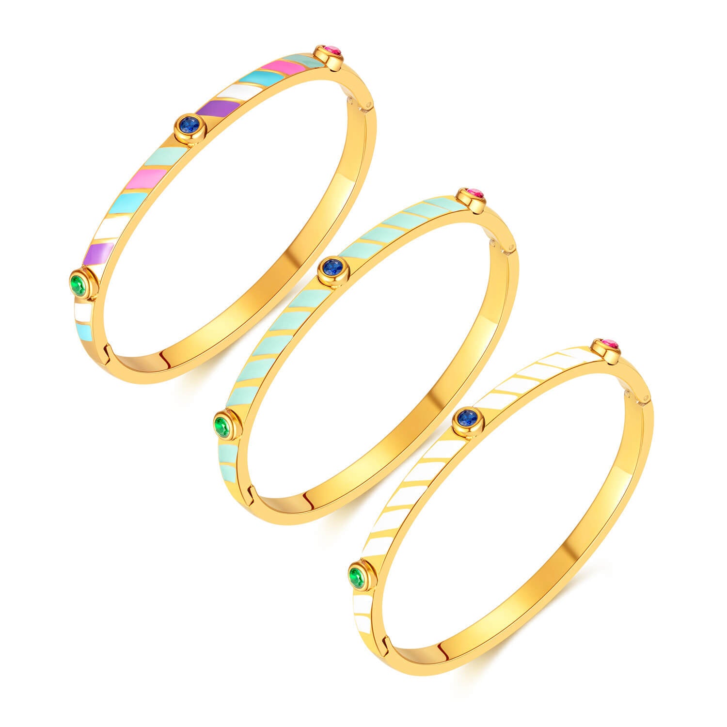 AG Fancy Gold Bangle Bracelet With 3 Colors Cubic Zirconia - AGCHEN JEWELRY,hot sale
