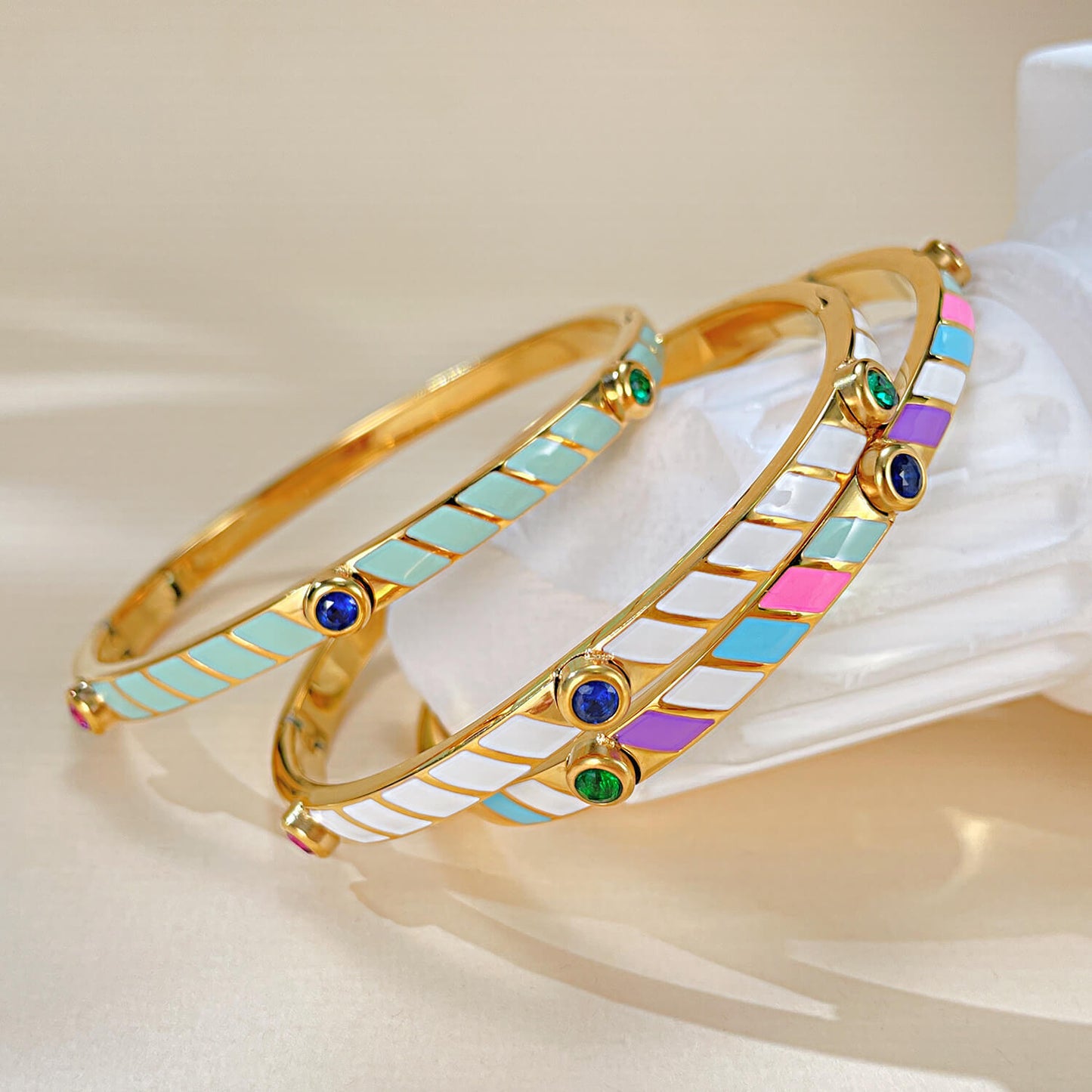 AG Fancy Gold Bangle Bracelet With 3 Colors Cubic Zirconia - AGCHEN JEWELRY,hot sale