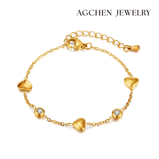 AG Three Heart-Shaped Bracelet With Cubic Zirconia