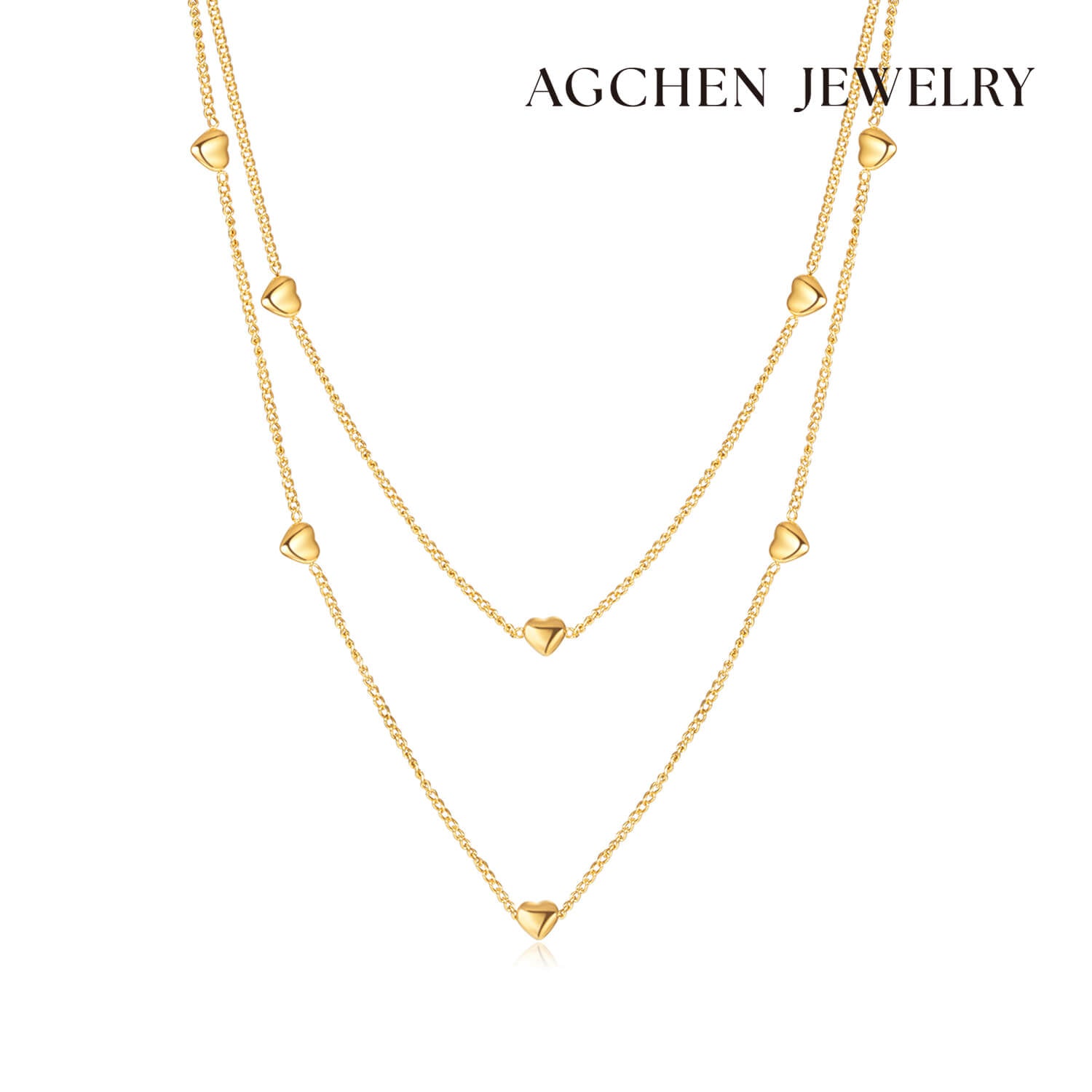 AG Lovely Gold Multi-Heart Pendant Necklace - AGCHEN JEWELRY,necklace