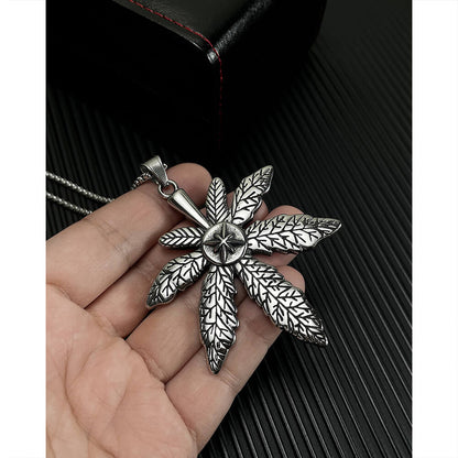 AG Mystery Journey Silver Cannabis Leaves Pendant Necklace - AGCHEN JEWELRY,men necklace