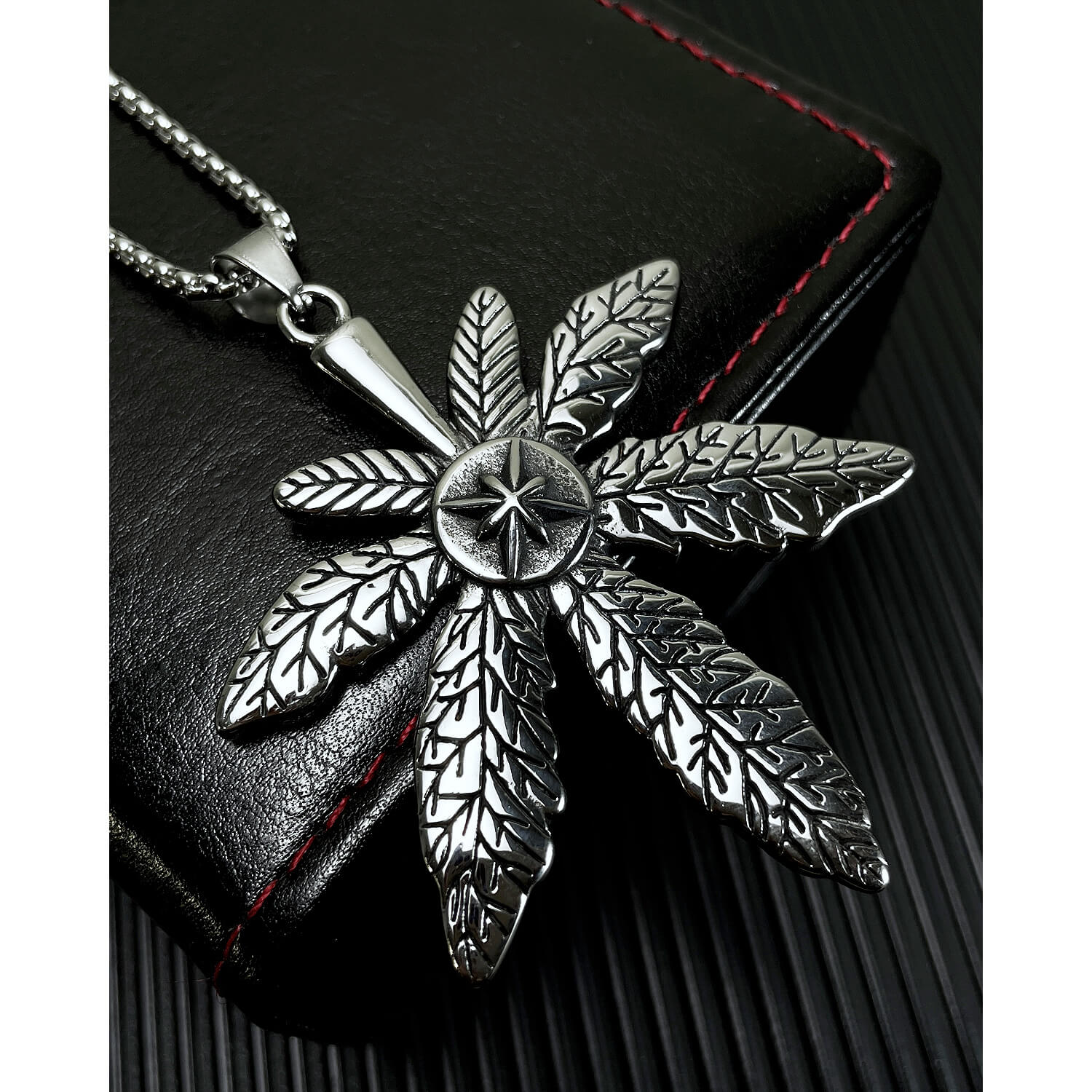 AG Mystery Journey Silver Cannabis Leaves Pendant Necklace - AGCHEN JEWELRY,men necklace
