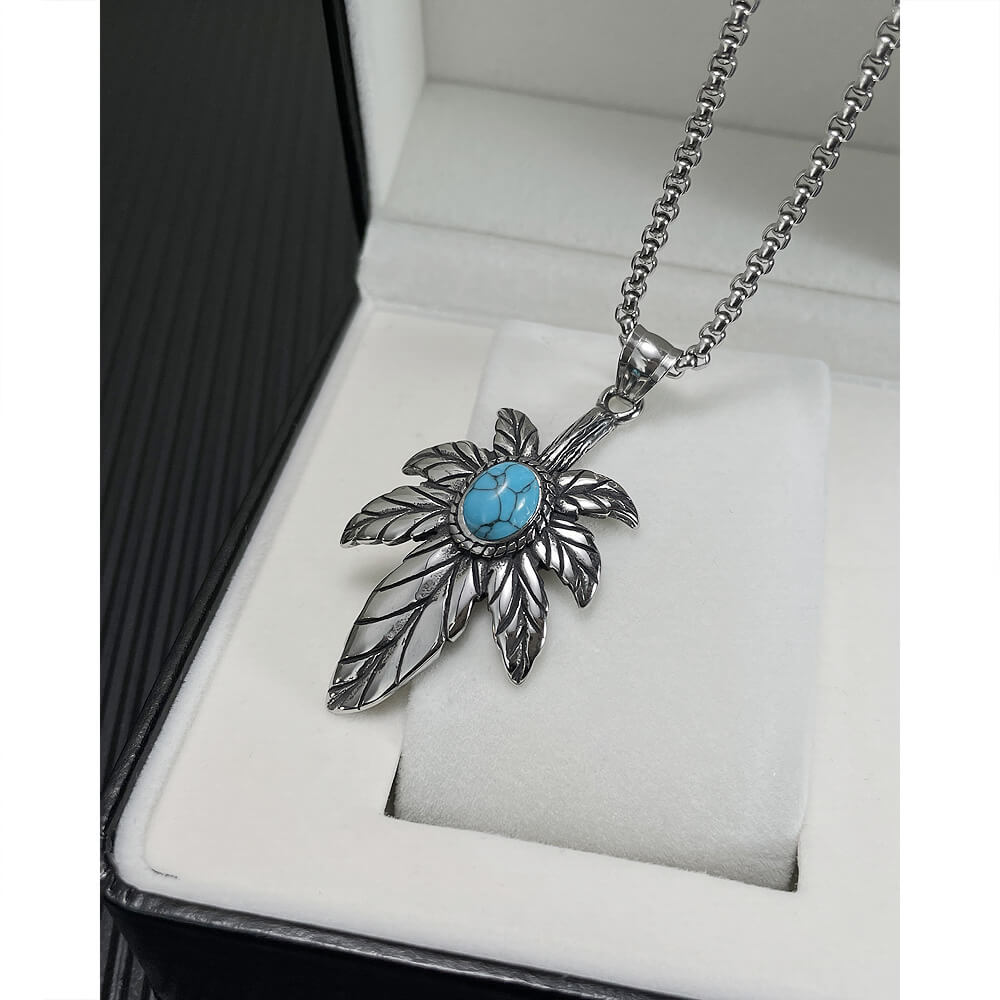 AG Silver Feather Of Faith With Calaite Pendant Necklace - AGCHEN JEWELRY,men necklace