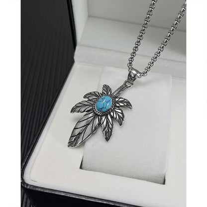 AG Silver Feather Of Faith With Calaite Pendant Necklace - AGCHEN JEWELRY,men necklace