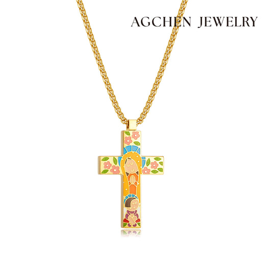 AG Lovely Mary & Nun Cross Pendant Necklace - AGCHEN JEWELRY,men necklace