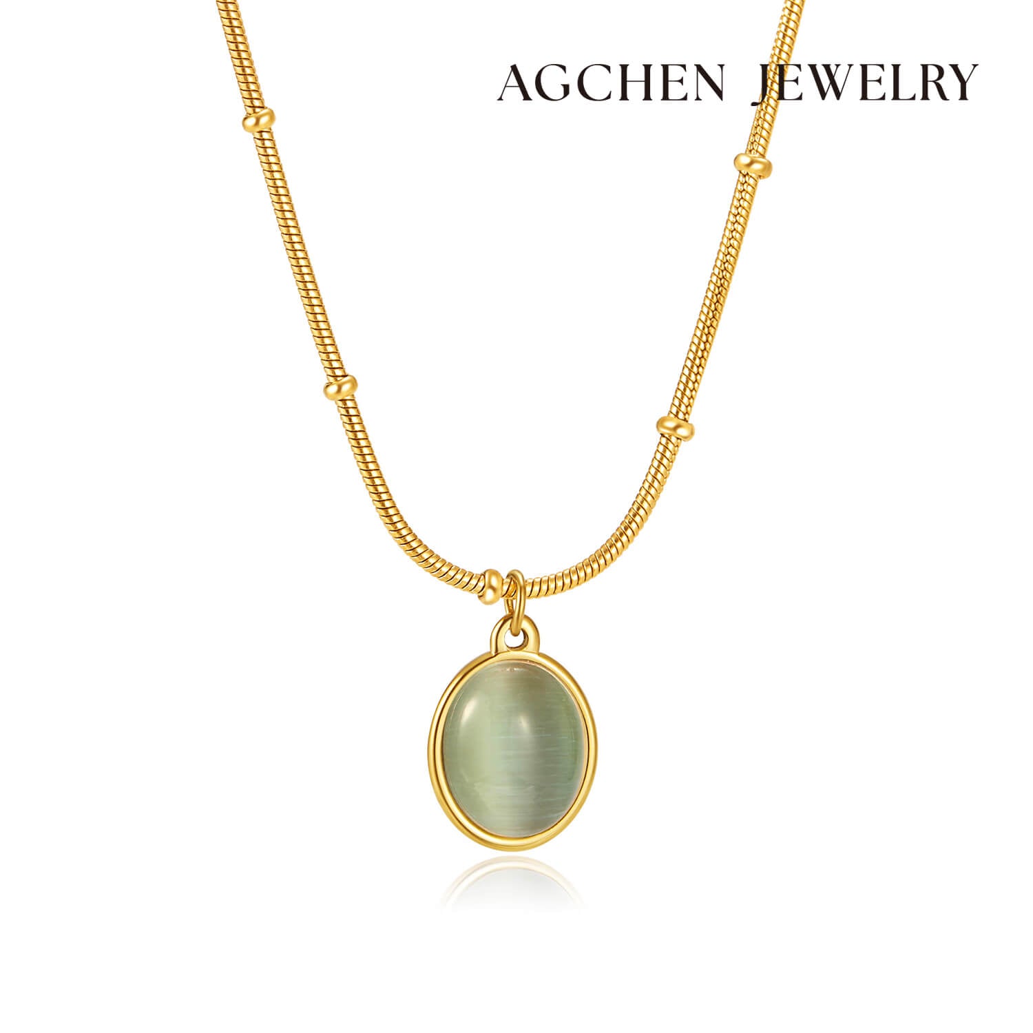 AG Golden Pendant With Big Green Opal Necklace - AGCHEN JEWELRY,necklace