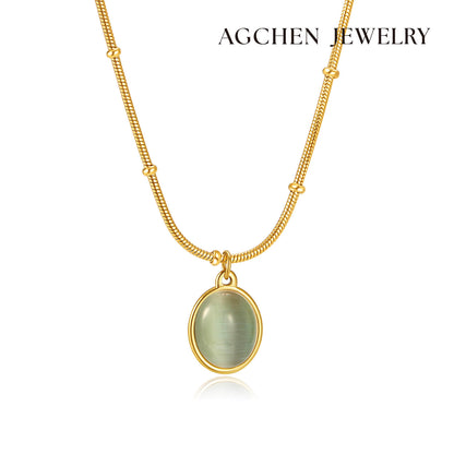 AG Golden Pendant With Big Green Opal Necklace - AGCHEN JEWELRY,necklace