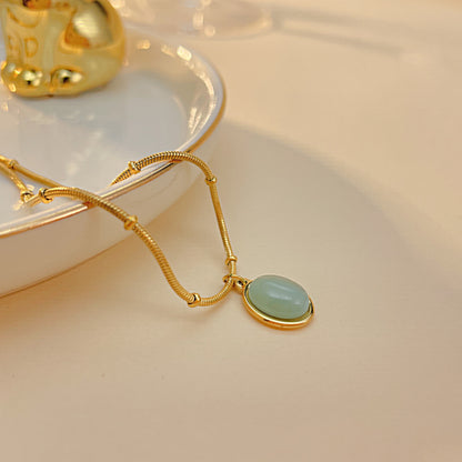 AG Golden Pendant With Big Green Opal Necklace - AGCHEN JEWELRY,necklace