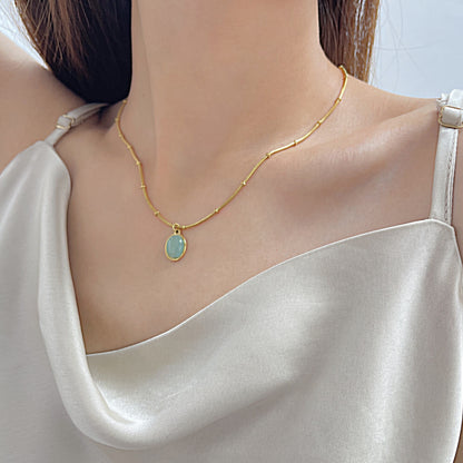 AG Golden Pendant With Big Green Opal Necklace - AGCHEN JEWELRY,necklace