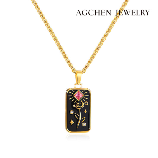 AG Blooming Pink Gold Rose Pendant Necklace - AGCHEN JEWELRY,necklace