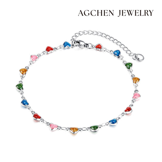 AG Colorful Heart-to-Heart Shaped Enamel Stainless Steel Anklet - AGCHEN JEWELRY,anklet