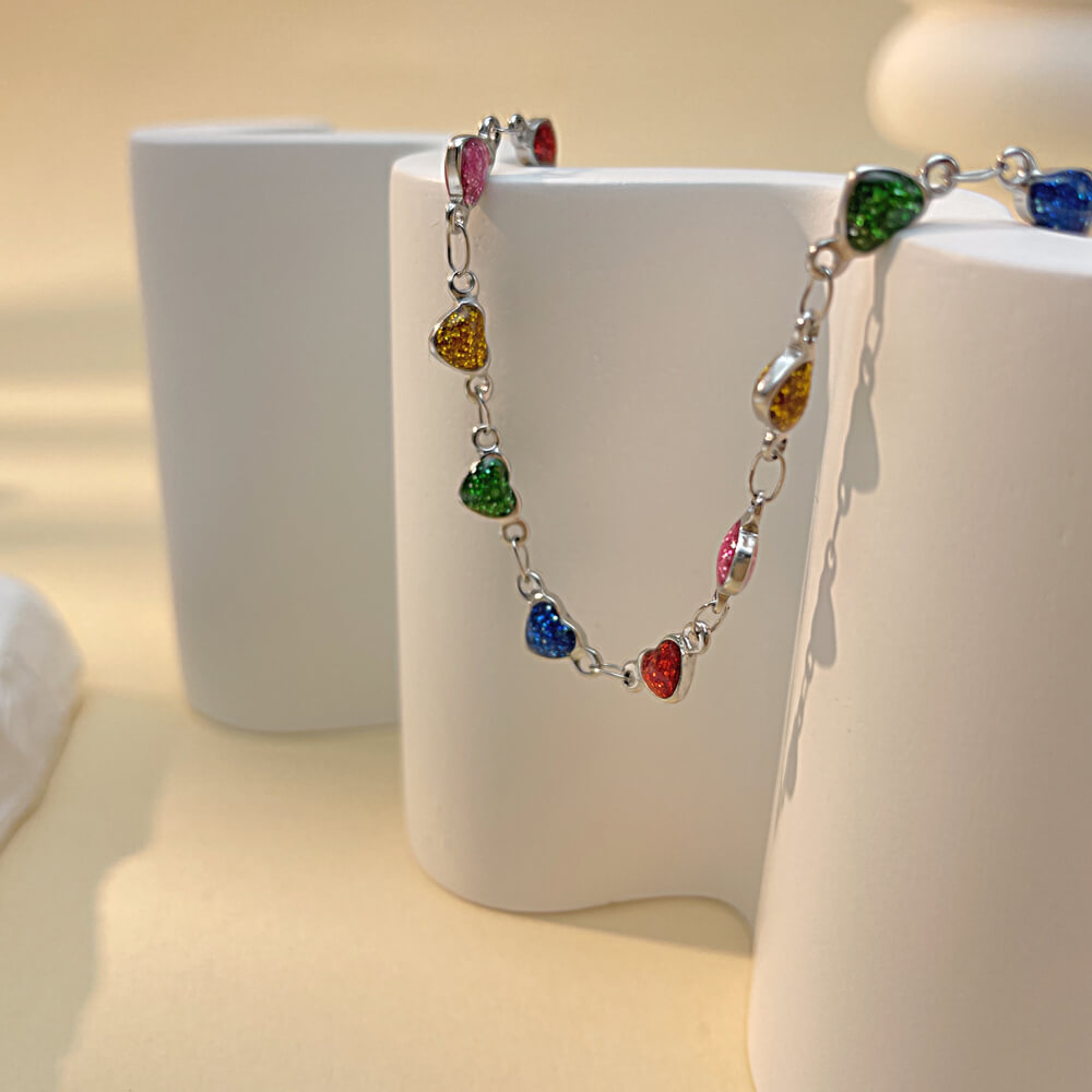 AG Colorful Heart-to-Heart Shaped Enamel Stainless Steel Anklet - AGCHEN JEWELRY,anklet