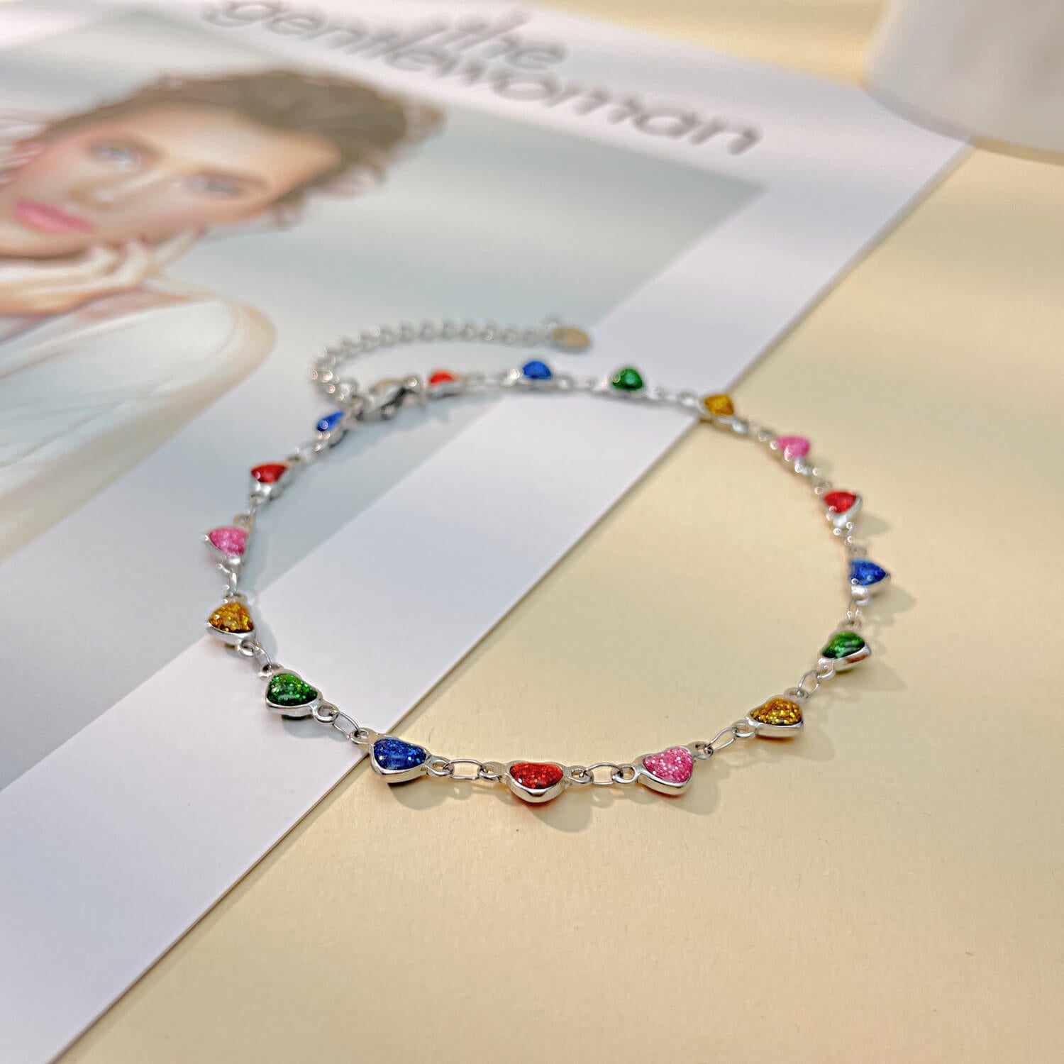 AG Colorful Heart-to-Heart Shaped Enamel Stainless Steel Anklet - AGCHEN JEWELRY,anklet