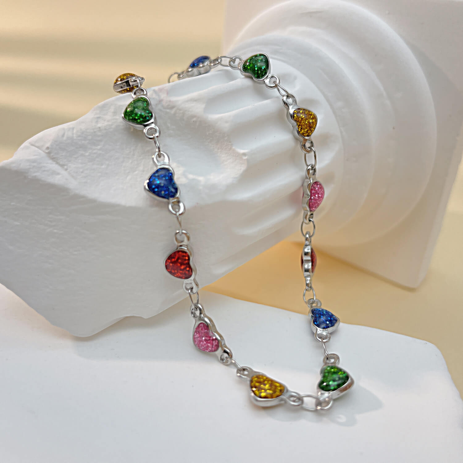AG Colorful Heart-to-Heart Shaped Enamel Stainless Steel Anklet - AGCHEN JEWELRY,anklet