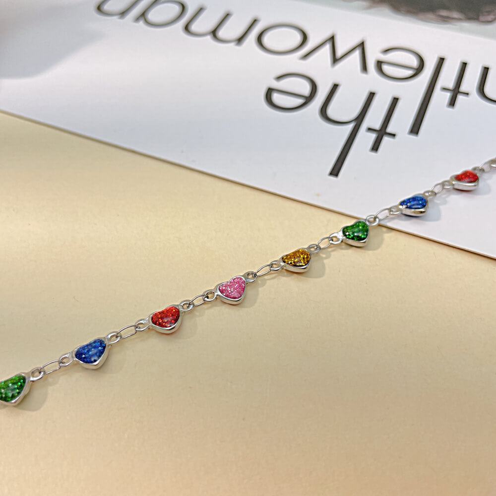 AG Colorful Heart-to-Heart Shaped Enamel Stainless Steel Anklet - AGCHEN JEWELRY,anklet