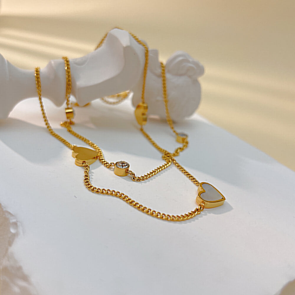 AG Double Chains Stainless Steel Anklet With Cubic Zirconia & Pearl Oysters - AGCHEN JEWELRY,anklet