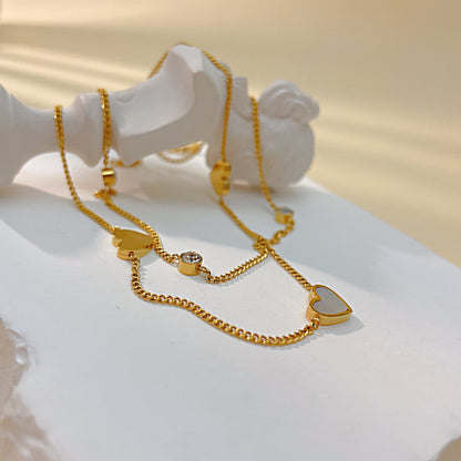 AG Double Chains Stainless Steel Anklet With Cubic Zirconia & Pearl Oysters - AGCHEN JEWELRY,anklet