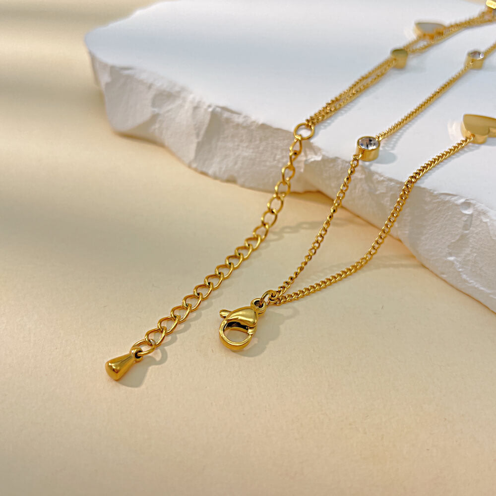 AG Double Chains Stainless Steel Anklet With Cubic Zirconia & Pearl Oysters - AGCHEN JEWELRY,anklet
