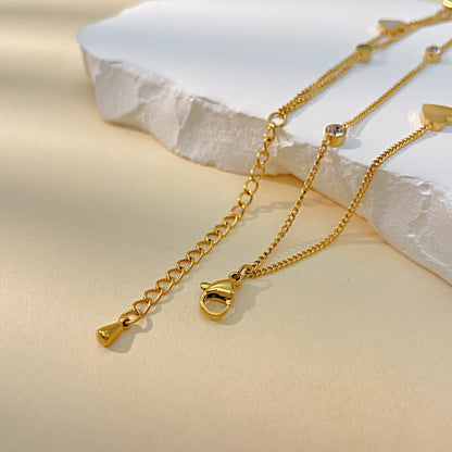 AG Double Chains Stainless Steel Anklet With Cubic Zirconia & Pearl Oysters - AGCHEN JEWELRY,anklet