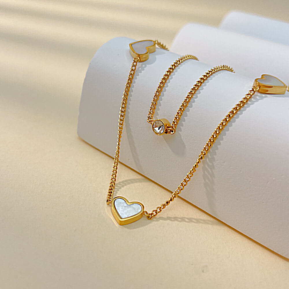 AG Double Chains Stainless Steel Anklet With Cubic Zirconia & Pearl Oysters - AGCHEN JEWELRY,anklet