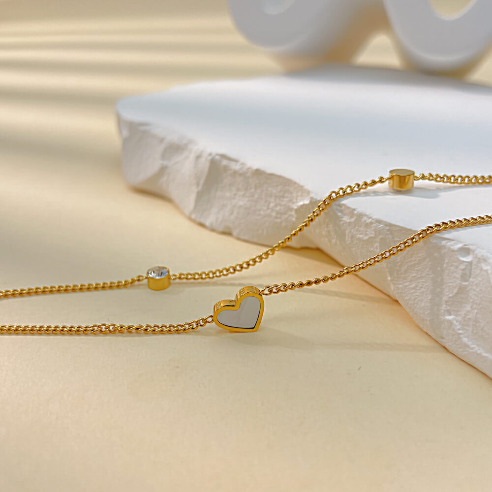 AG Double Chains Stainless Steel Anklet With Cubic Zirconia & Pearl Oysters - AGCHEN JEWELRY,anklet
