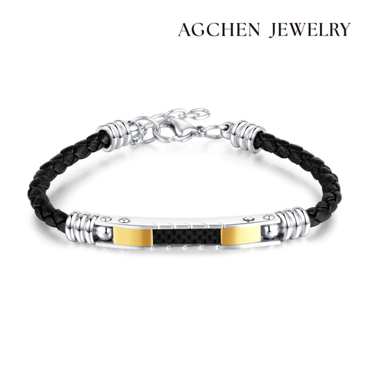 AG Everlasting Black Leather Stainless Steel Lover Bracelet - AGCHEN JEWELRY,lover bracelet