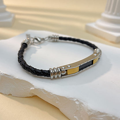 AG Everlasting Black Leather Stainless Steel Lover Bracelet - AGCHEN JEWELRY,lover bracelet