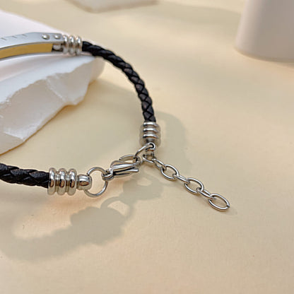 AG Everlasting Black Leather Stainless Steel Lover Bracelet - AGCHEN JEWELRY,lover bracelet