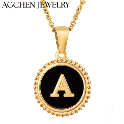 AG Round Shell Letter Pendant Necklace