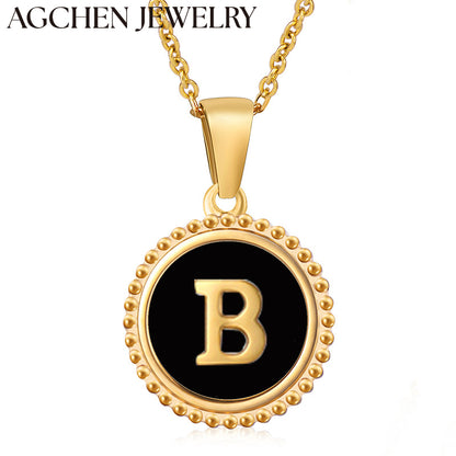 AG Round Shell Letter Pendant Necklace