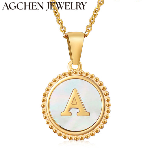 AG Round Shell Letter Pendant Necklace