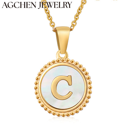 AG Round Shell Letter Pendant Necklace