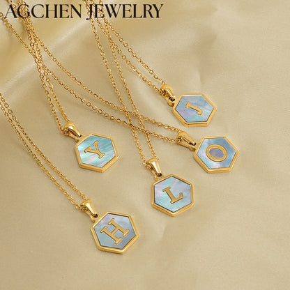 AG Hexagonal Shell Letter Pendant Necklace