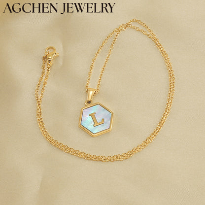 AG Hexagonal Shell Letter Pendant Necklace