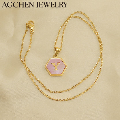 AG Hexagonal Shell Letter Pendant Necklace