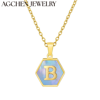 AG Hexagonal Shell Letter Pendant Necklace