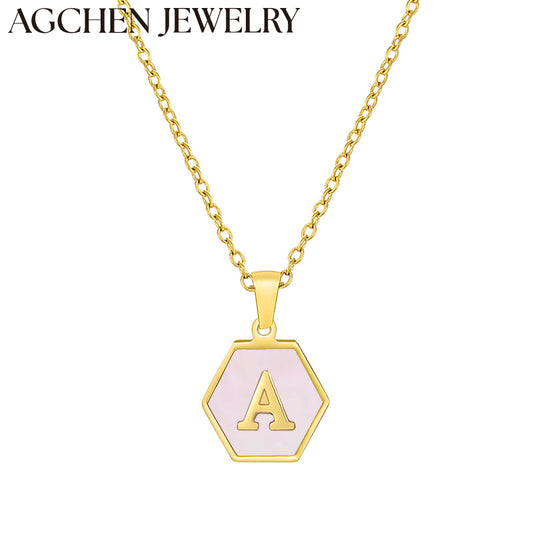 AG Hexagonal Shell Letter Pendant Necklace