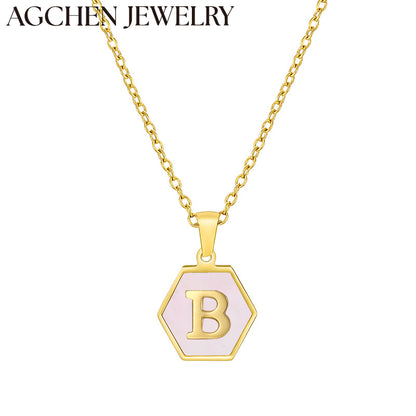 AG Hexagonal Shell Letter Pendant Necklace
