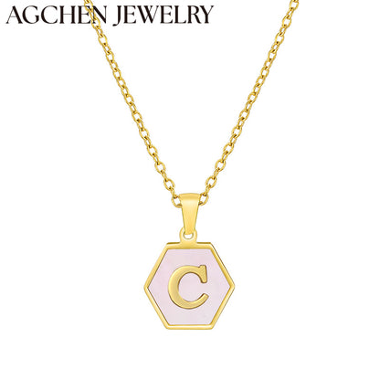 AG Hexagonal Shell Letter Pendant Necklace
